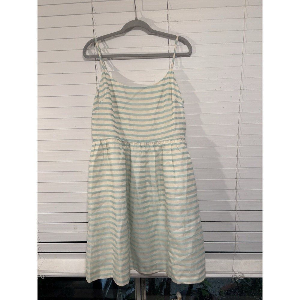 J Crew Linen Dress Sz 16 Blue White Nautical Preppy Classic Coastal Beach Cruise